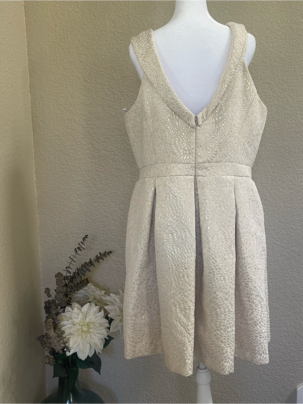 David's Bridal Ivory Textured Halter Fit-and-Flare Midi Dress - Picture 3 of 8